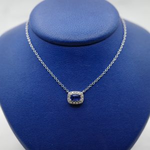Sapphire (0.63 ct) Pendant with Diamond (0.21 ctw) Accents in 14kt White Gold
