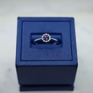 Amethyst (0.33 ctw) and Diamond (0.12 ctw) White Gold Ring