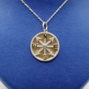 Diamond (0.32 ctw) and 14kt Yellow Gold Compass Pendant on 14kt Yellow Gold Chain
