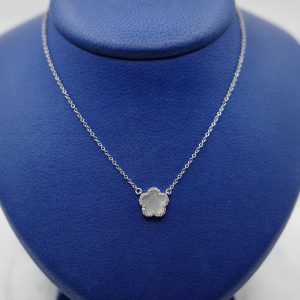 Mother of Pearl and Diamond (0.09 ctw) Pendant Set in 14kt White Gold on 14kt White Gold Chain.