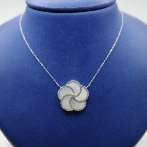 Mother of Pearl and Diamond (0.49 ctw) Pendant Set in 14kt White Gold on 14kt White Gold Chain