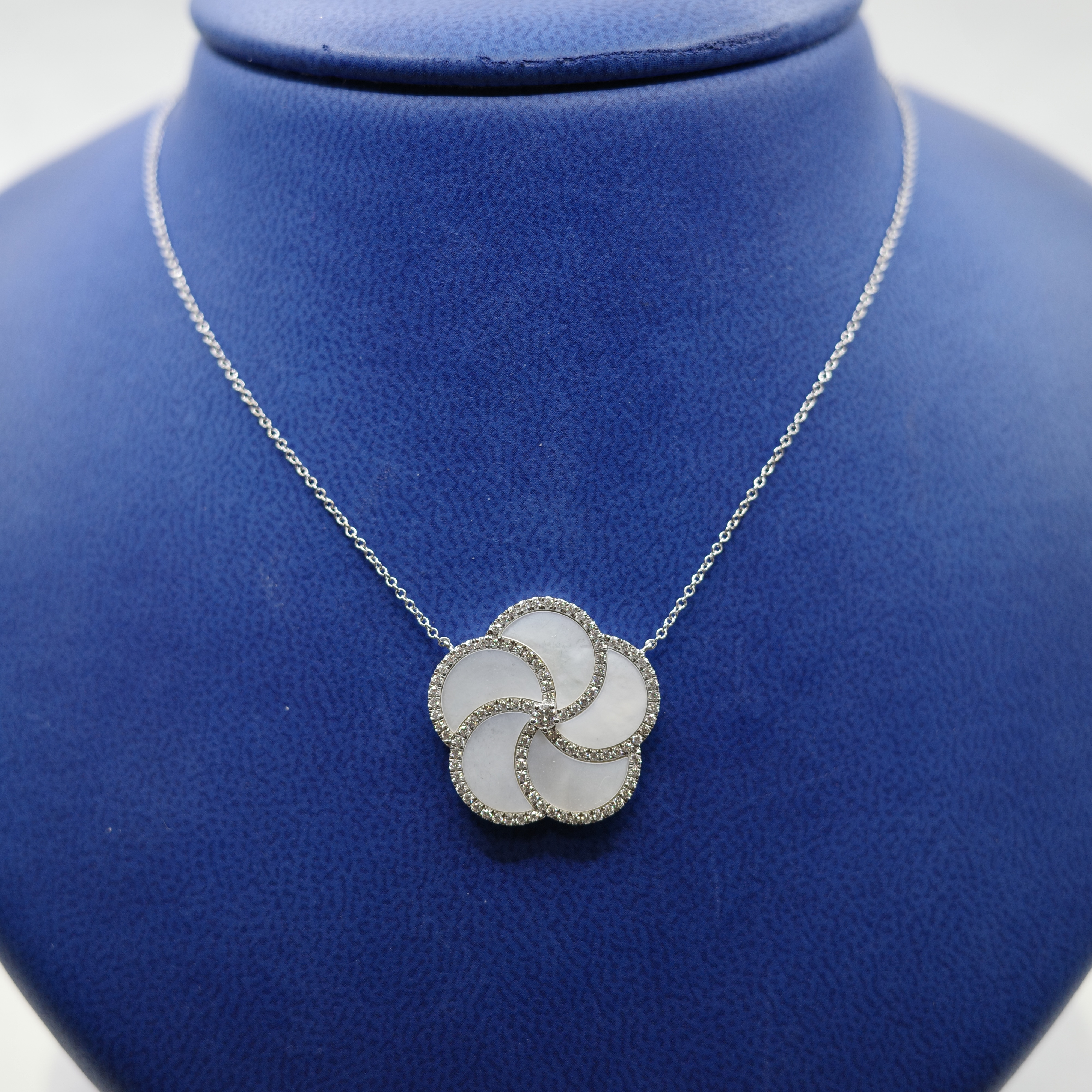Mother of Pearl and Diamond (0.49 ctw) Pendant Set in 14kt White Gold on 14kt White Gold Chain