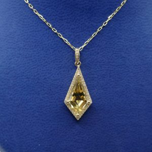 Yellow Citrine Pendant with Diamond Halo Set in 14kt Yellow Gold