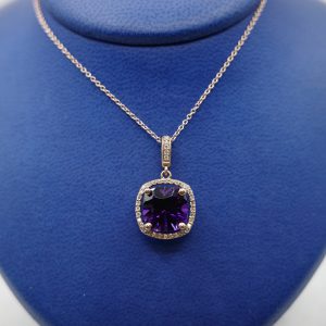 Amethyst (3.80 ct) Pendant with Diamond Halo Set in 14kt Rose Gold