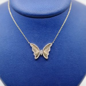 Butterfly Pendant with Diamond (0.15 ctw) Outline Set in 14kt Yellow Gold on 14kt Yellow Gold Chain