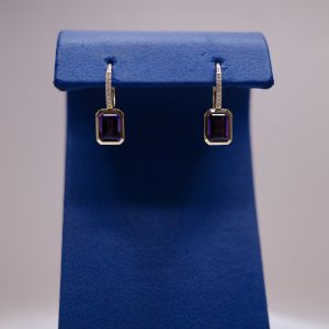 Amethyst and Diamond Loop Earrings Set in 14kt Yellow Gold