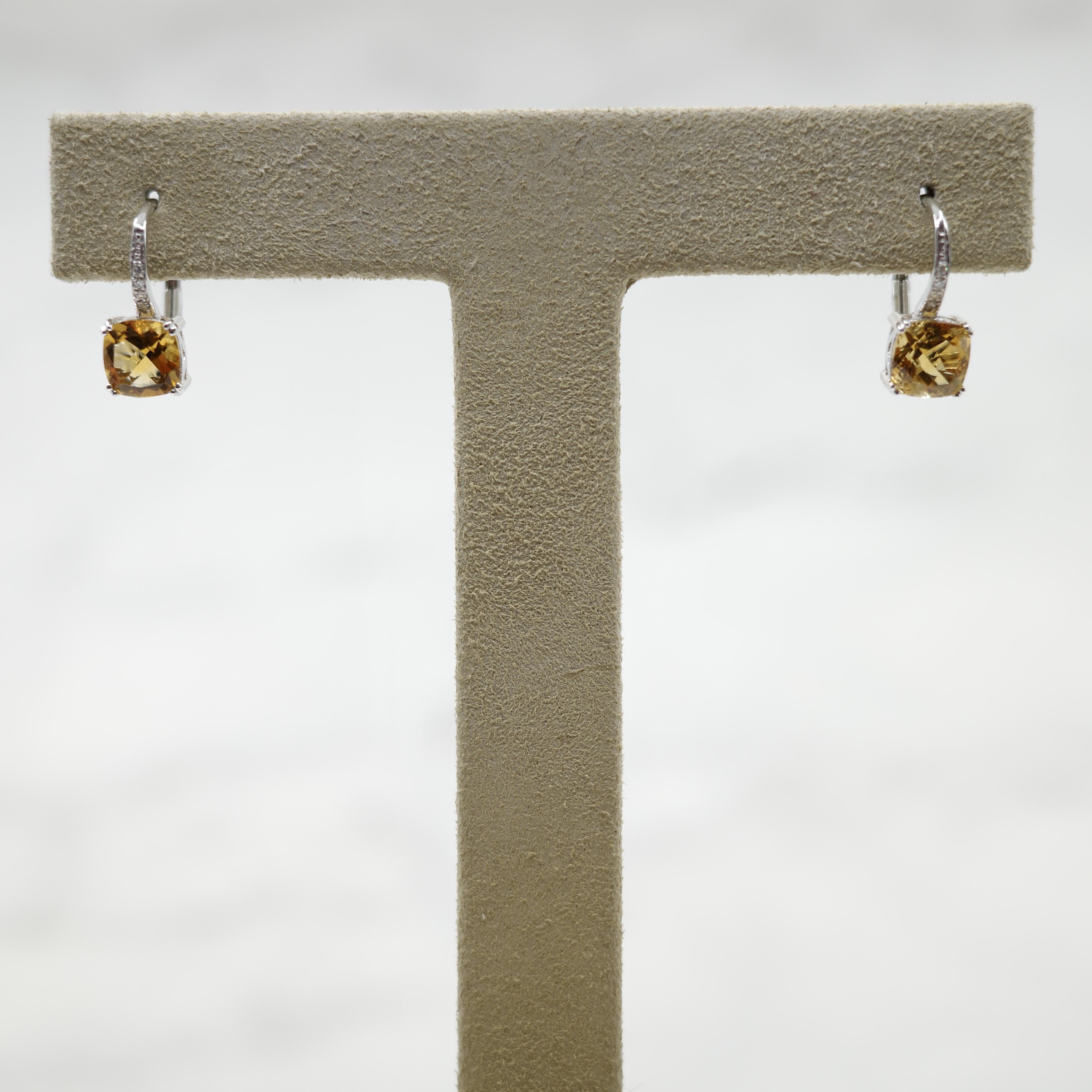 Citrine (1.83 ctw) and Diamond (0.03 ctw) Dangle Earrings in 14kt White Gold