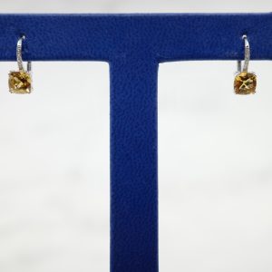 Citrine (1.83 ctw) and Diamond (0.03 ctw) Dangle Earrings in 14kt White Gold