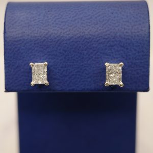Radiant Cut Diamond (1.01 and 1.00 ctw) Stud Earrings Set in 14kt White Gold