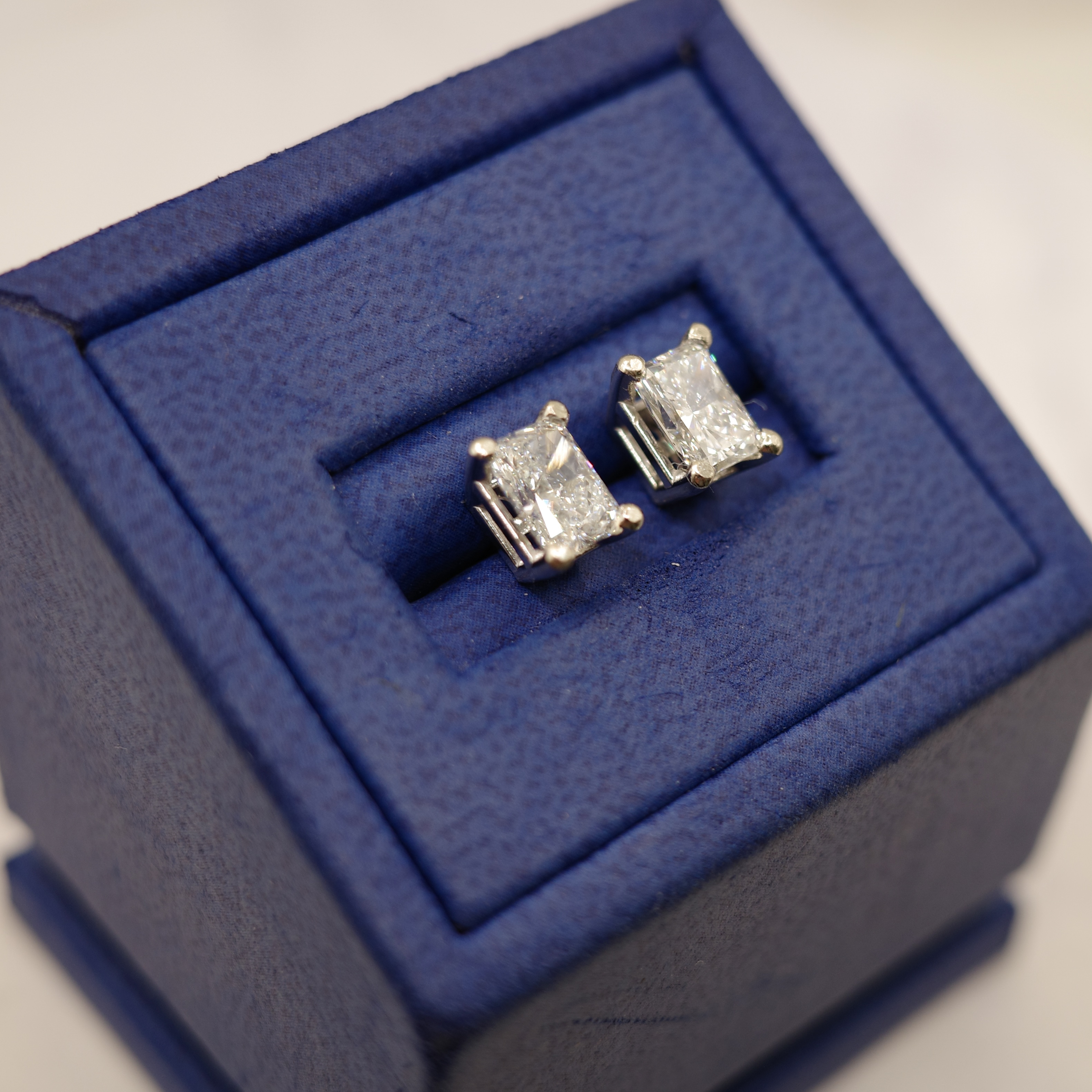 Radiant Cut Diamond (1.01 and 1.00 ctw) Stud Earrings Set in 14kt White Gold