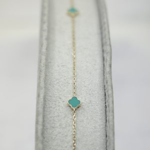 14kt Yellow Gold Bracelet with Aqua Enamel and Diamonds (0.03 ctw)